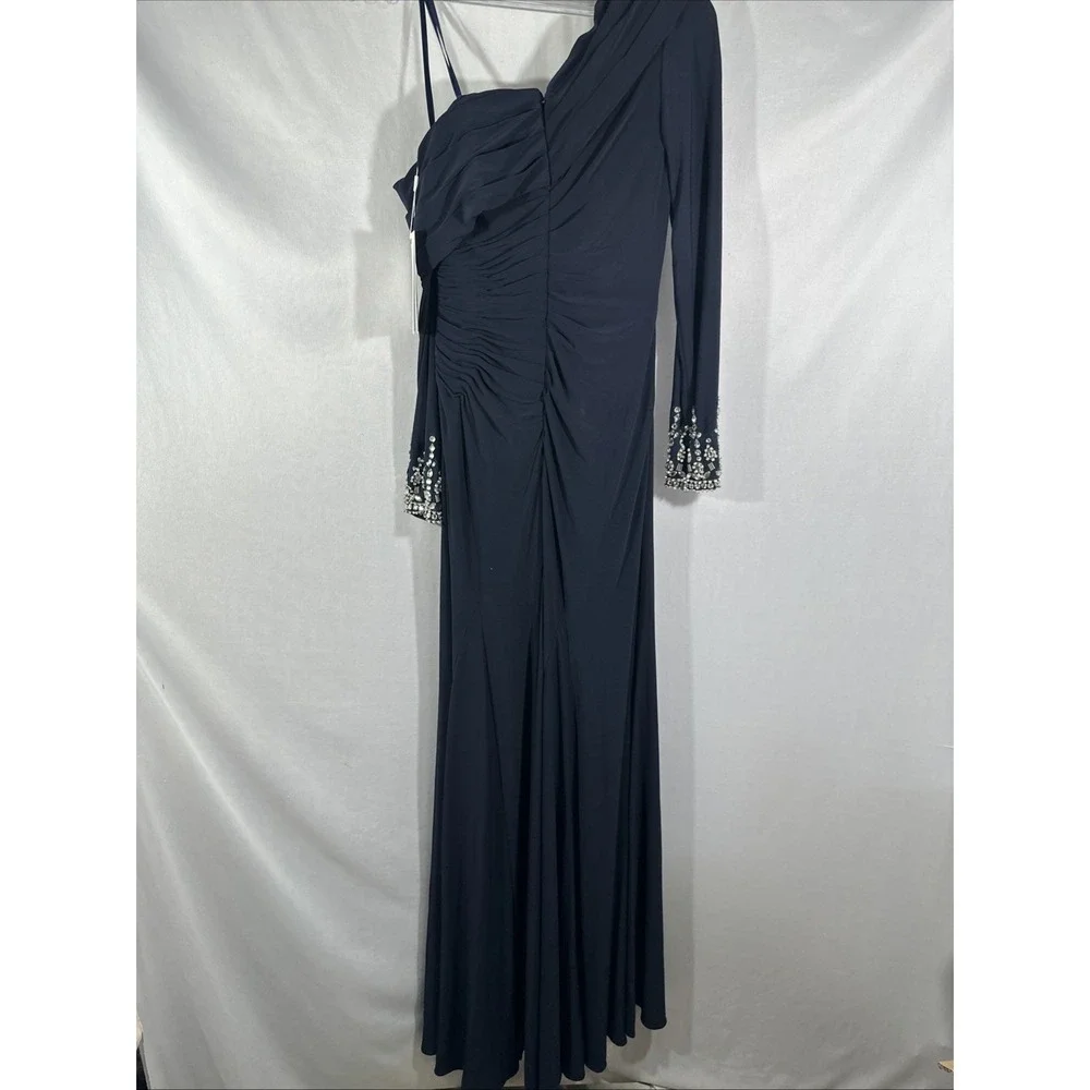 NWT $398 Mac Duggal [ 6 ] 12527 Bead Cuff Drop Shoulder Gown Midnight Blue J1697 - Picture 12 of 14